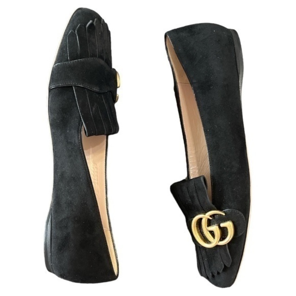 GUCCI Marmont GG Black Suede Fringe Loafer Flats Size 36 NWOB - Picture 5 of 8